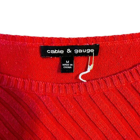 Cable & Gauge Red Ribbed Scoop Neck Sweater Womens Size M - Picture 3 of 9